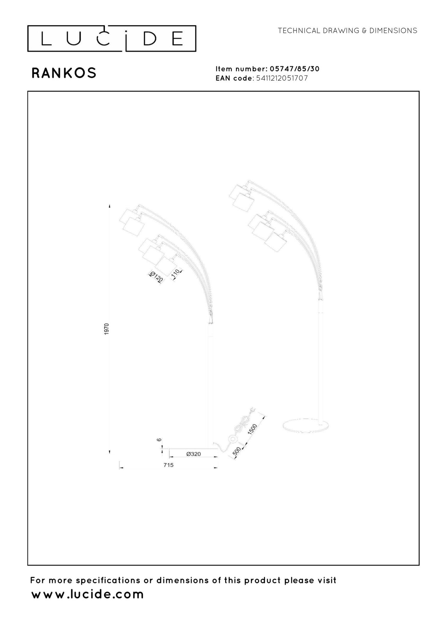 Lucide RANKOS Vloerlamp zwart/brons