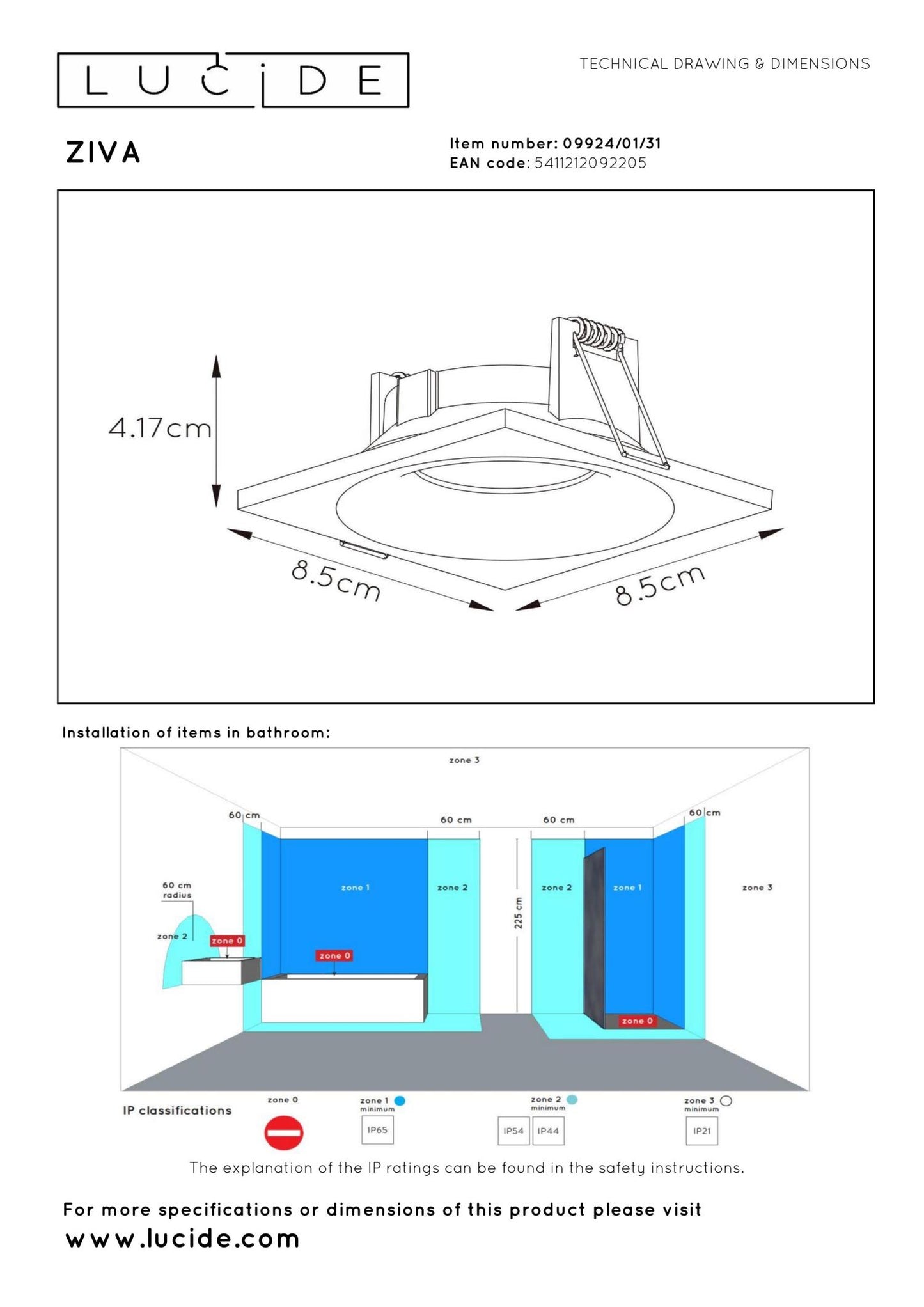 Inbouwspot IP44 vierkant wit GU10