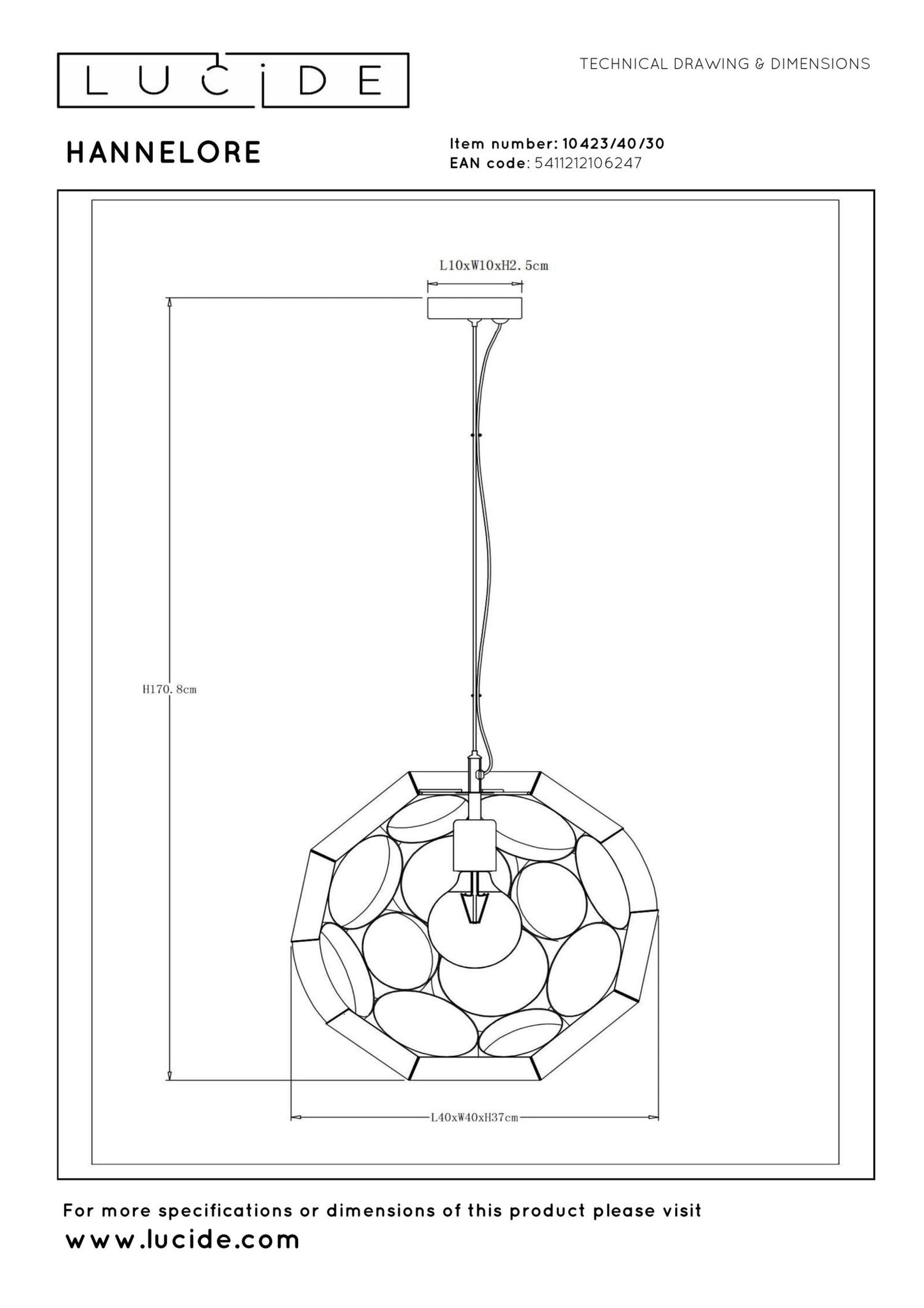 Hanglamp HANNELORE 40cm zwart E27