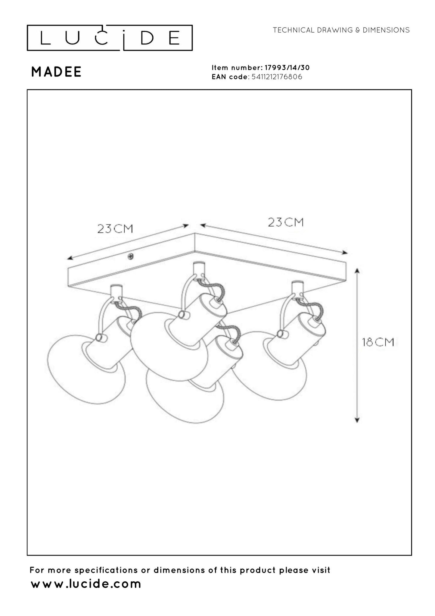 Plafondspot Madee smoke 4-lichts E14