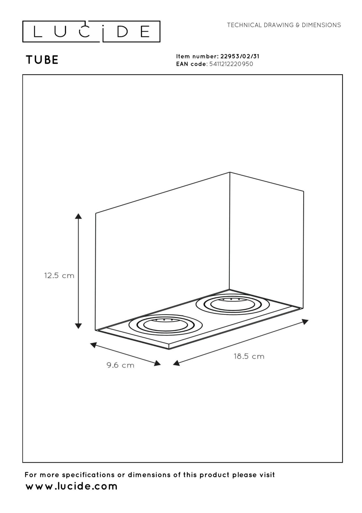 Plafondspot Tube wit 2xGU10