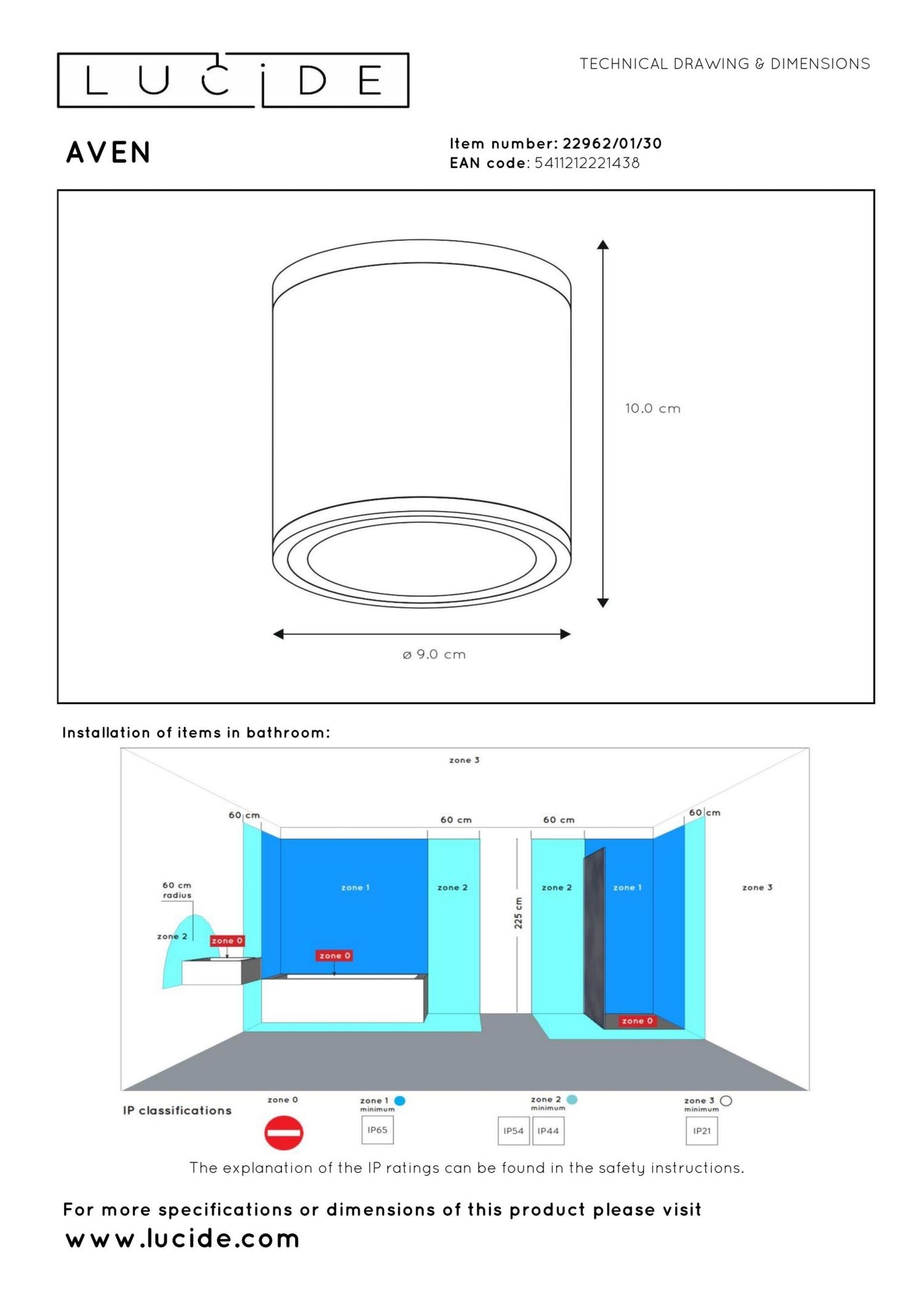 Plafondspot Badkamer/buiten rond zwart