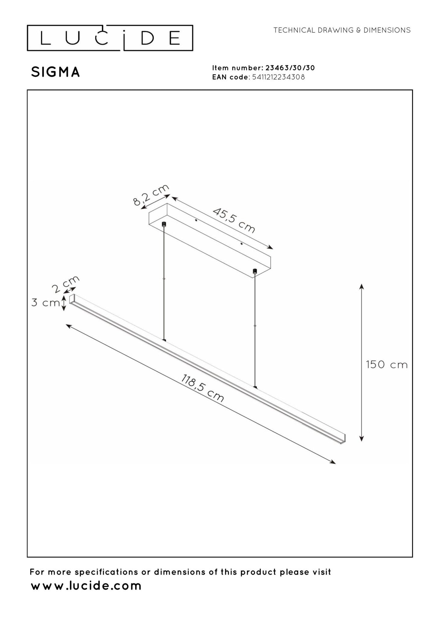 Hanglamp Sigma 120cm incl. LED