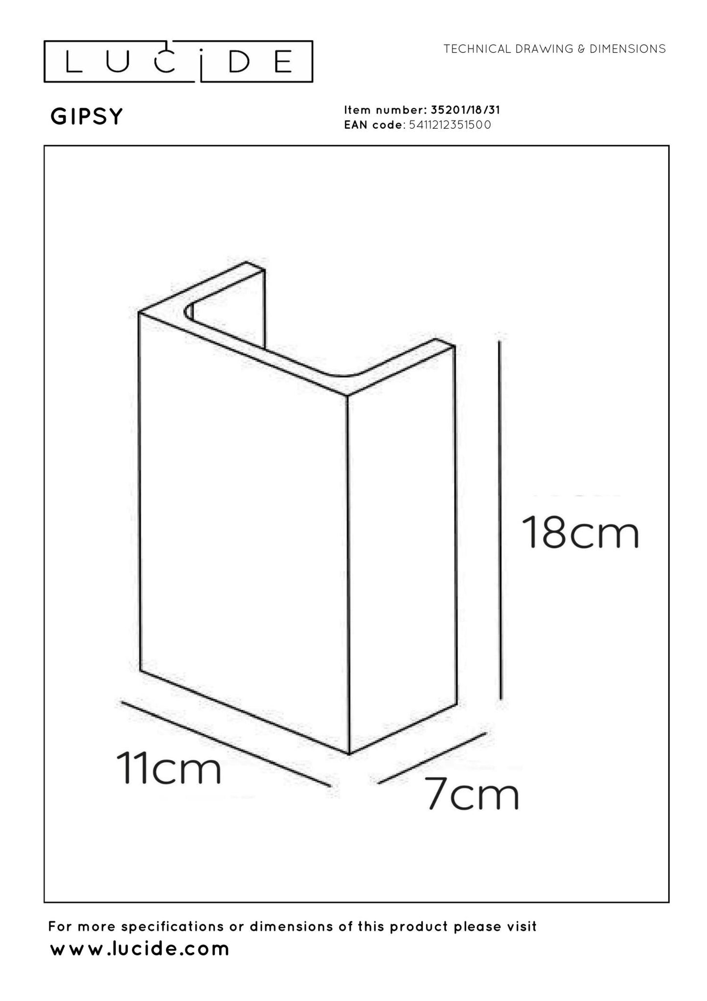 Wandlamp Gipsy overschilderbaar rechthoek G9
