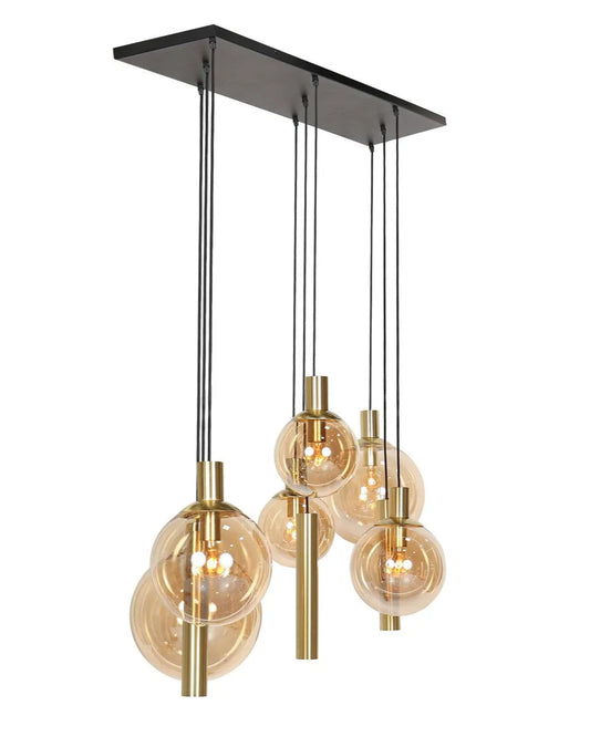 Hanglamp amber met gouden tubes 6xE27 3xGU10 253799ME