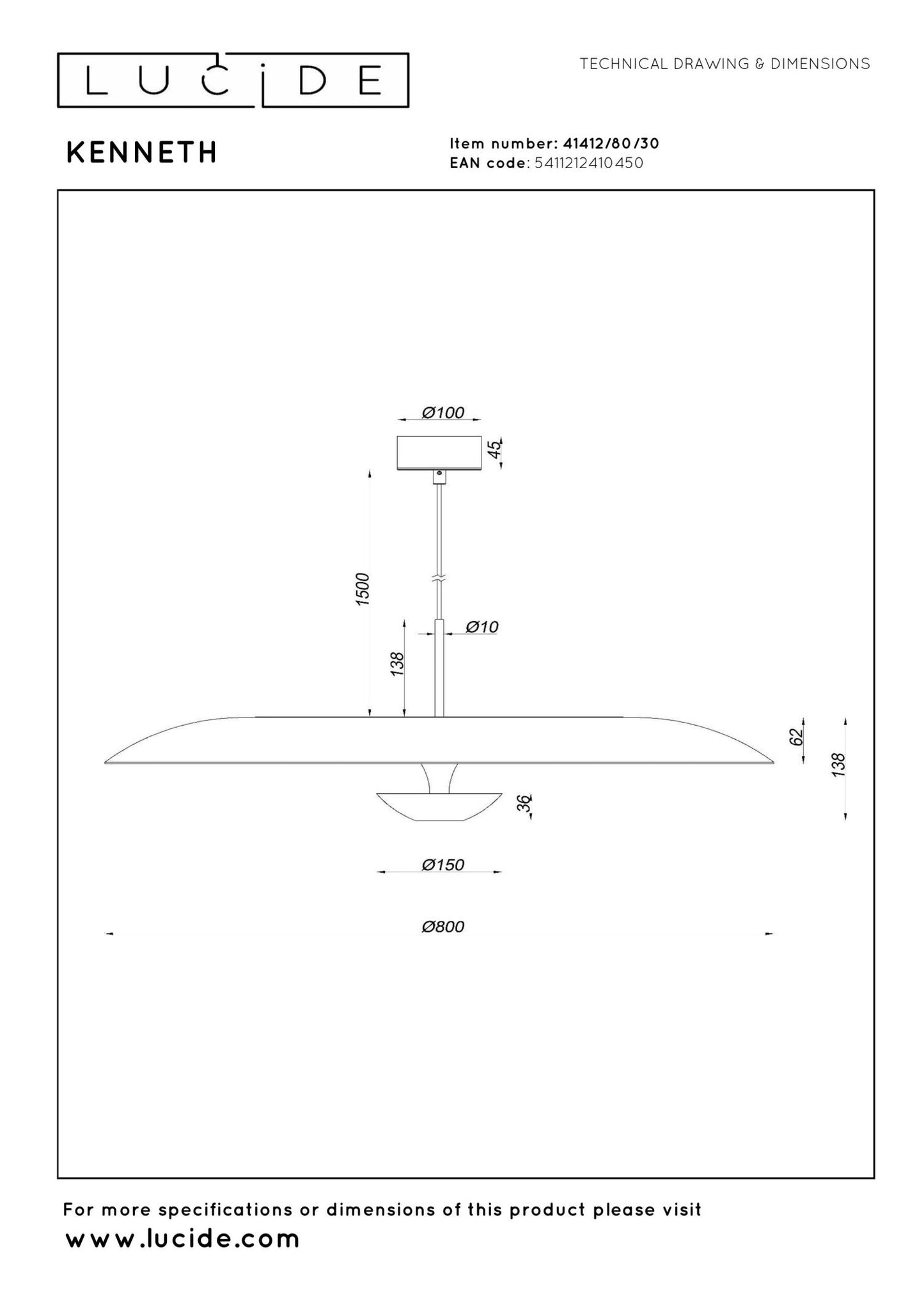 Hanglamp Kenneth 80cm zwart-goud