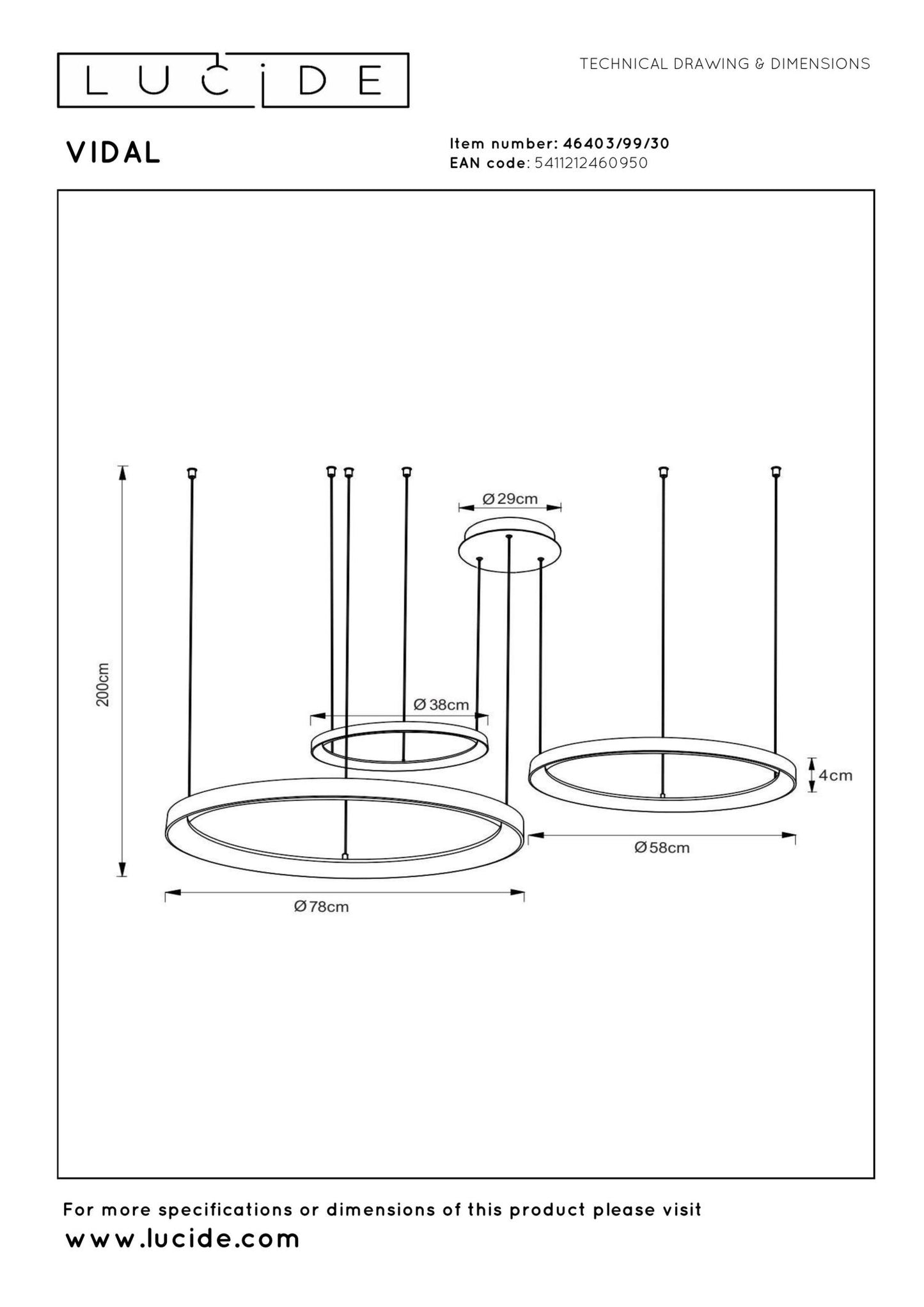 Hanglamp Vidal ringen 3-lichts zwart dimbaar