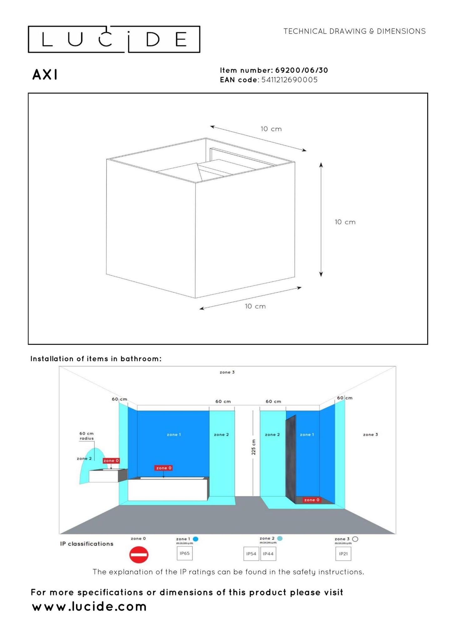 Wandlamp buiten/badkamer Axi vierkant incl. LED
