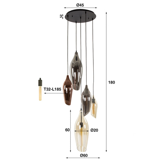 Hanglamp Cocoon getrapt 5-lichts / Zwart