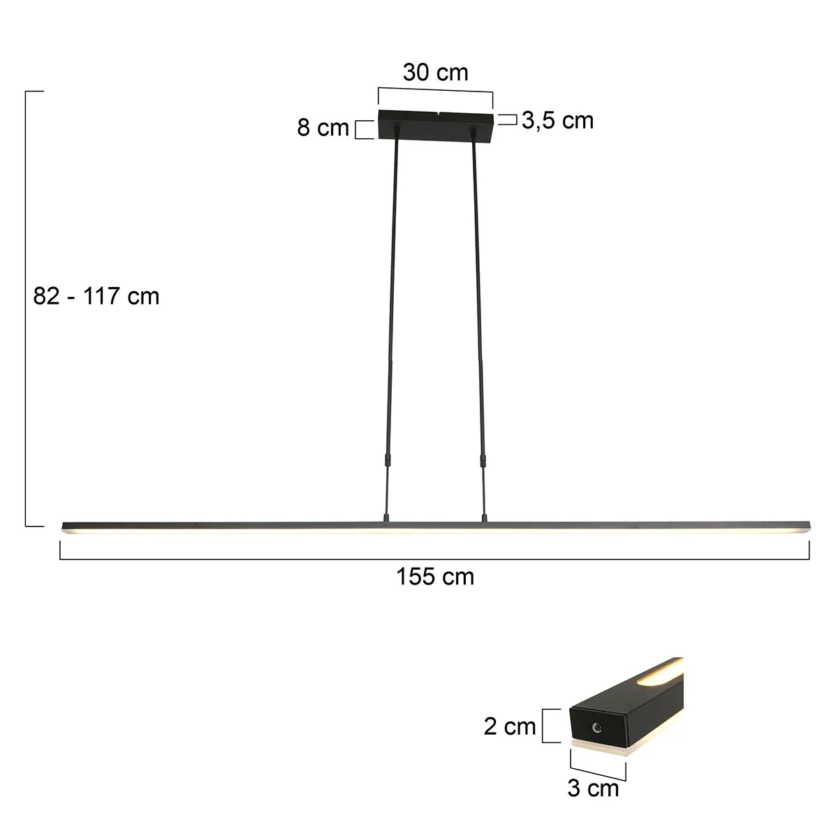 Hanglamp Zelena zwart 155cm