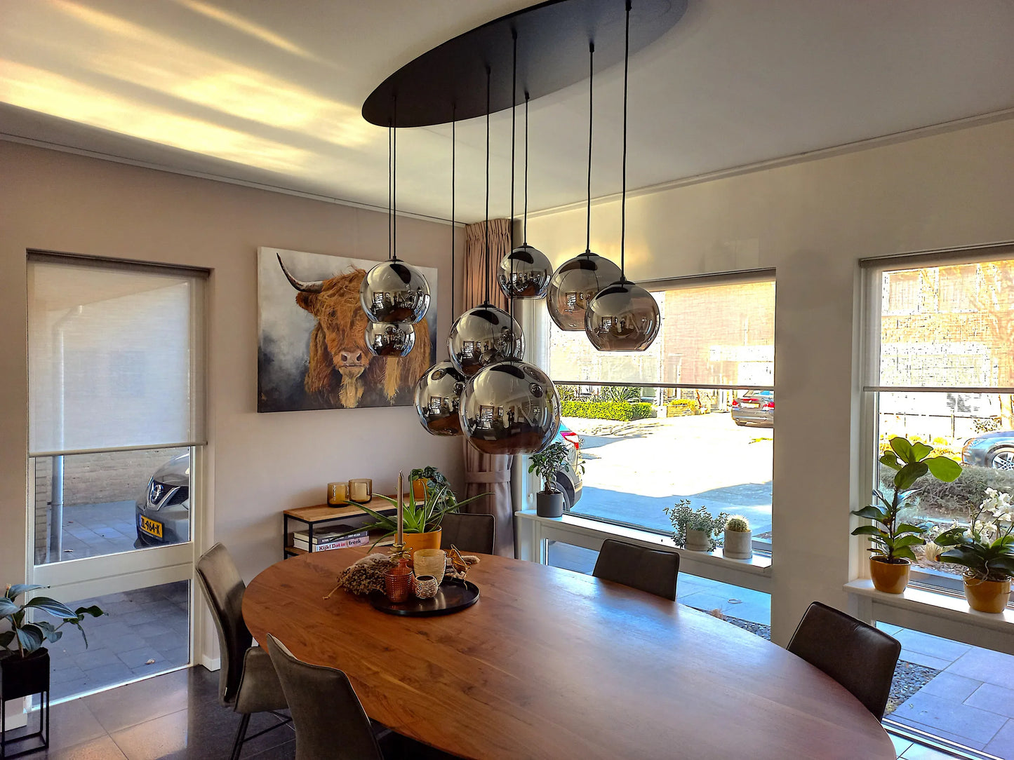Hanglamp ovaal smoke bollen 8-lichts