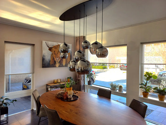 Hanglamp ovaal smoke bollen 8-lichts