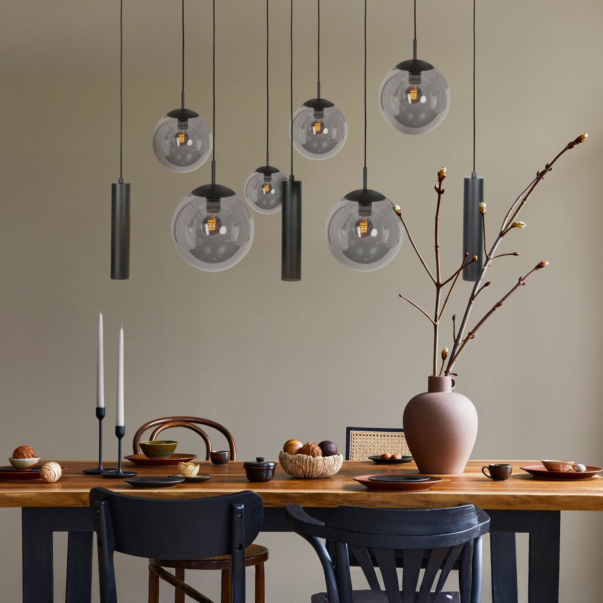 4846ZW Zwarte hanglamp Bollique , 9-lichts design voor eettafel