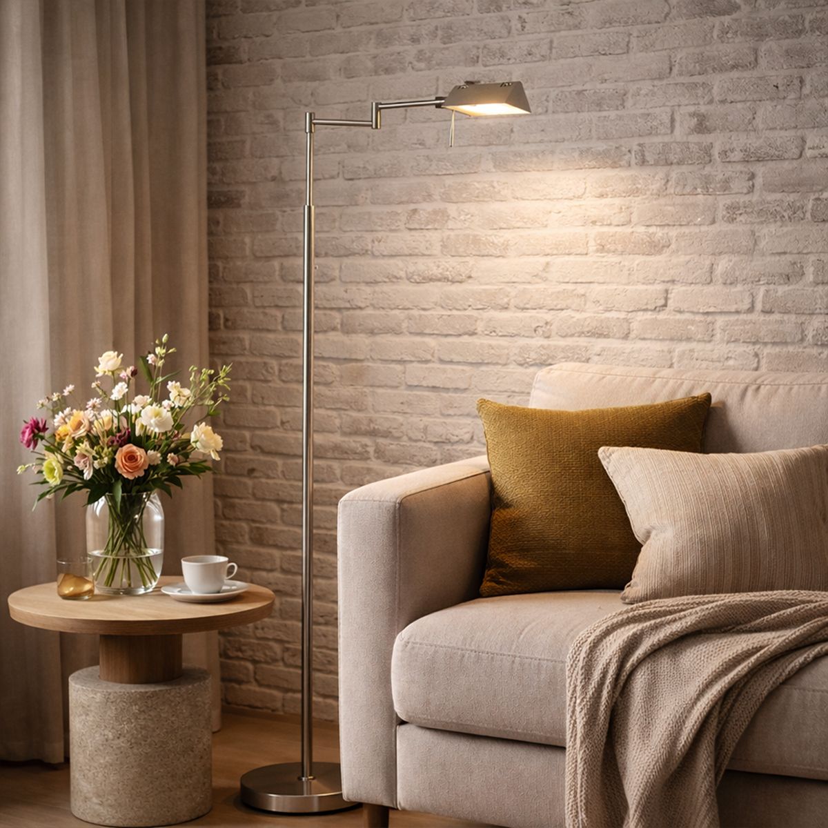 4603ST Leeslamp GlowGo â stalen vloerlamp met accu en leeslicht