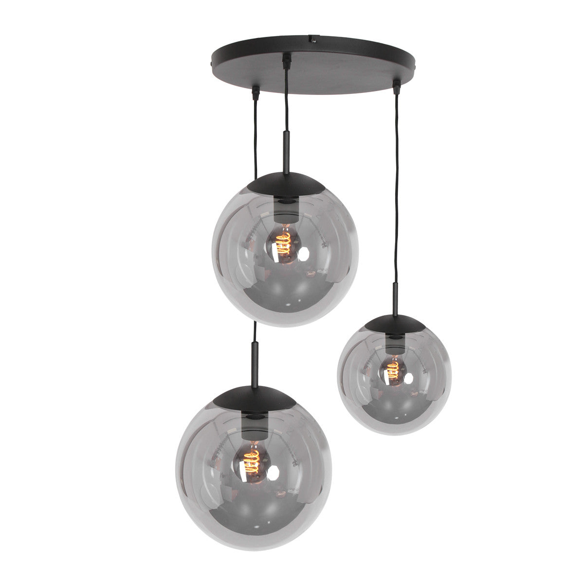 3123ZW Hanglamp Bollique New Zwart 3lichts E27 fitting