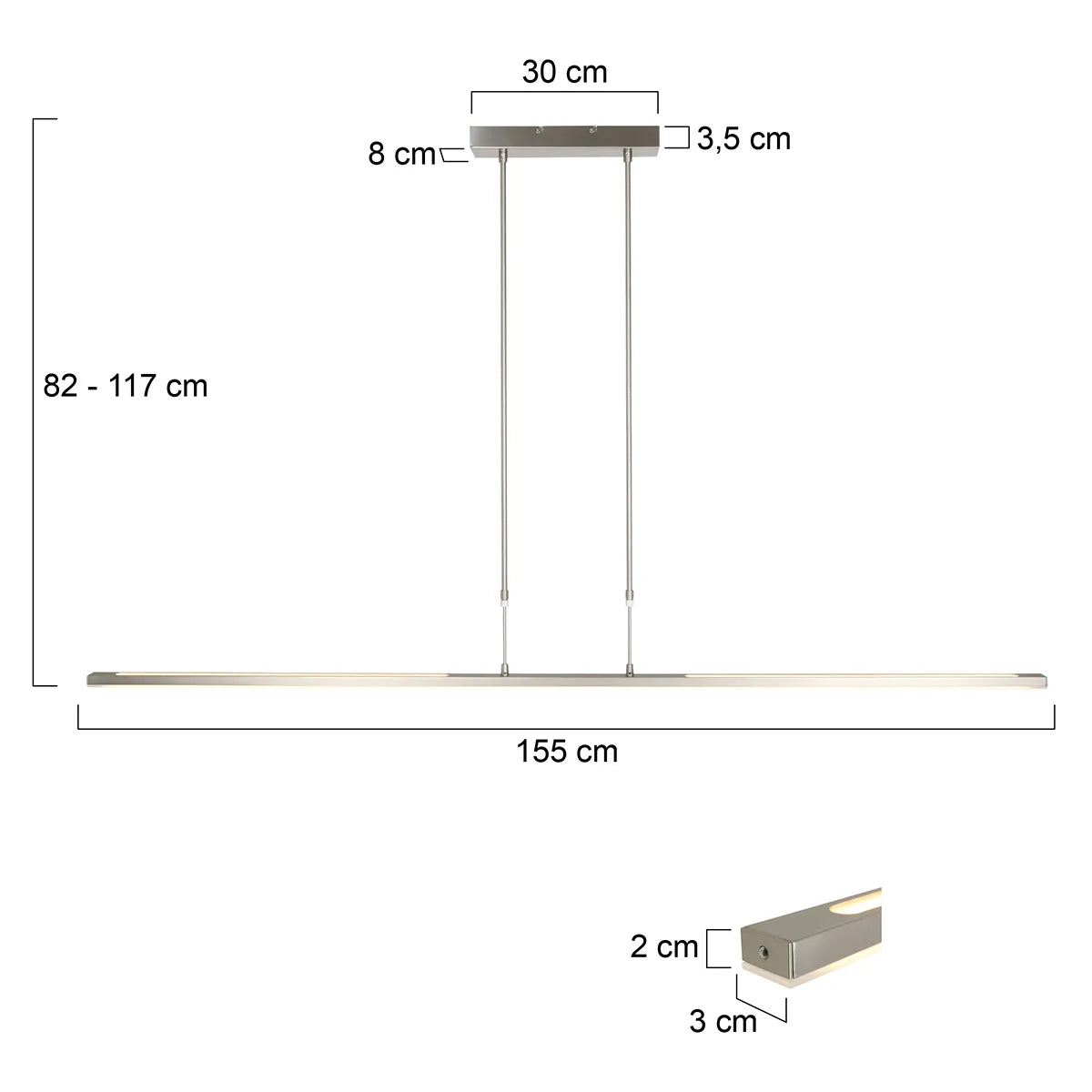 Hanglamp Zelena nikkel 155cm