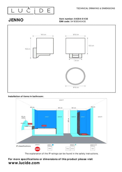 Wandlamp Badkamer Jenno Zwart/opaal