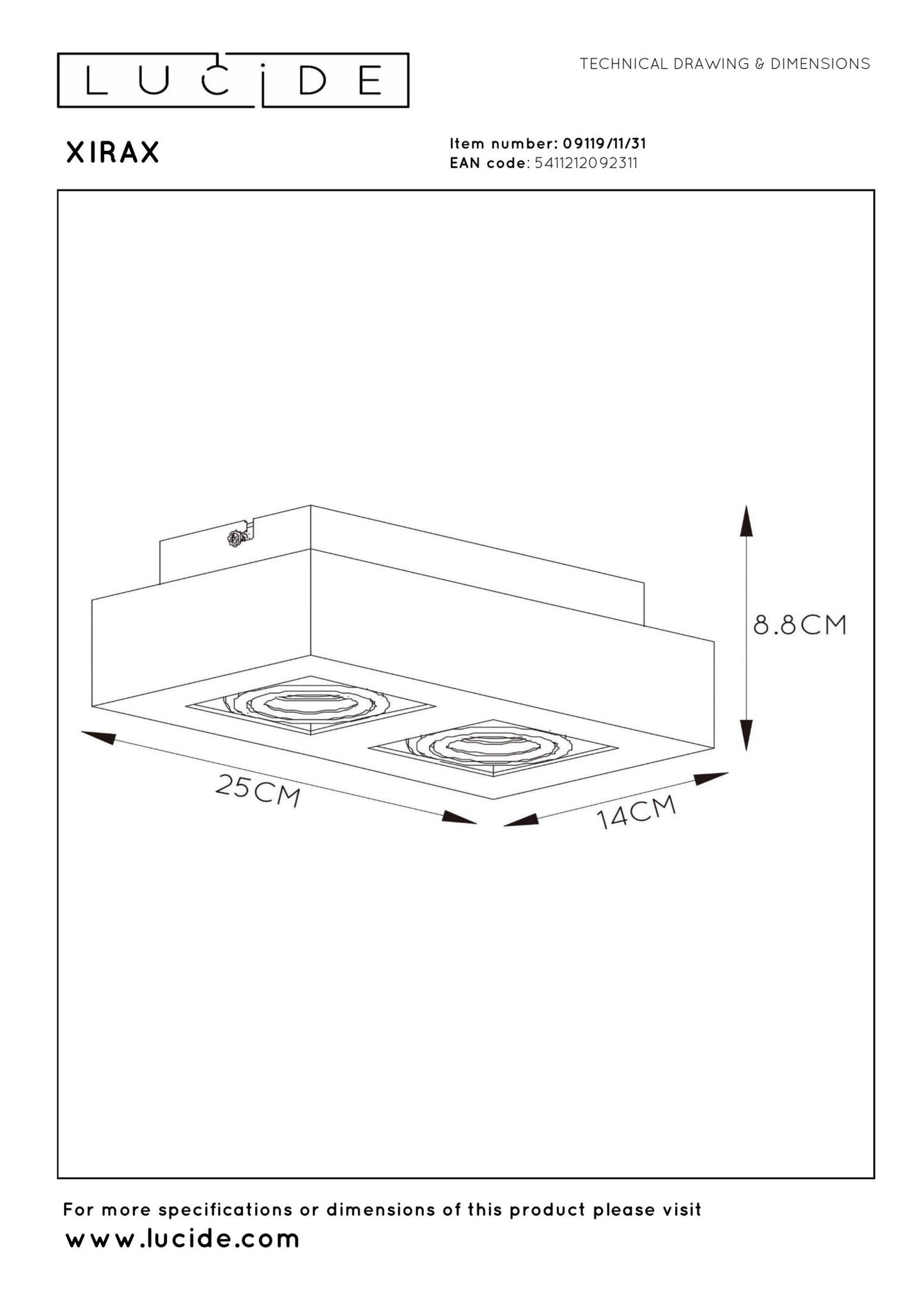 Plafondspot Xirax wit-zwart 2-lichts incl. Led