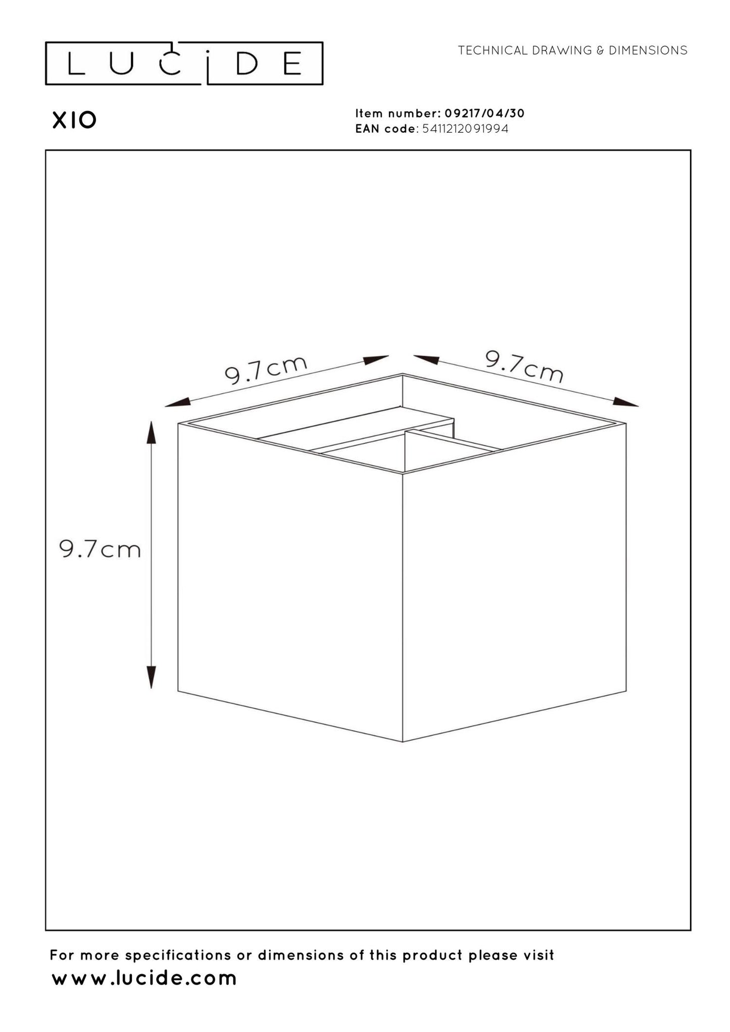 Wandlamp XIO zwart-goud vierkant incl. Led