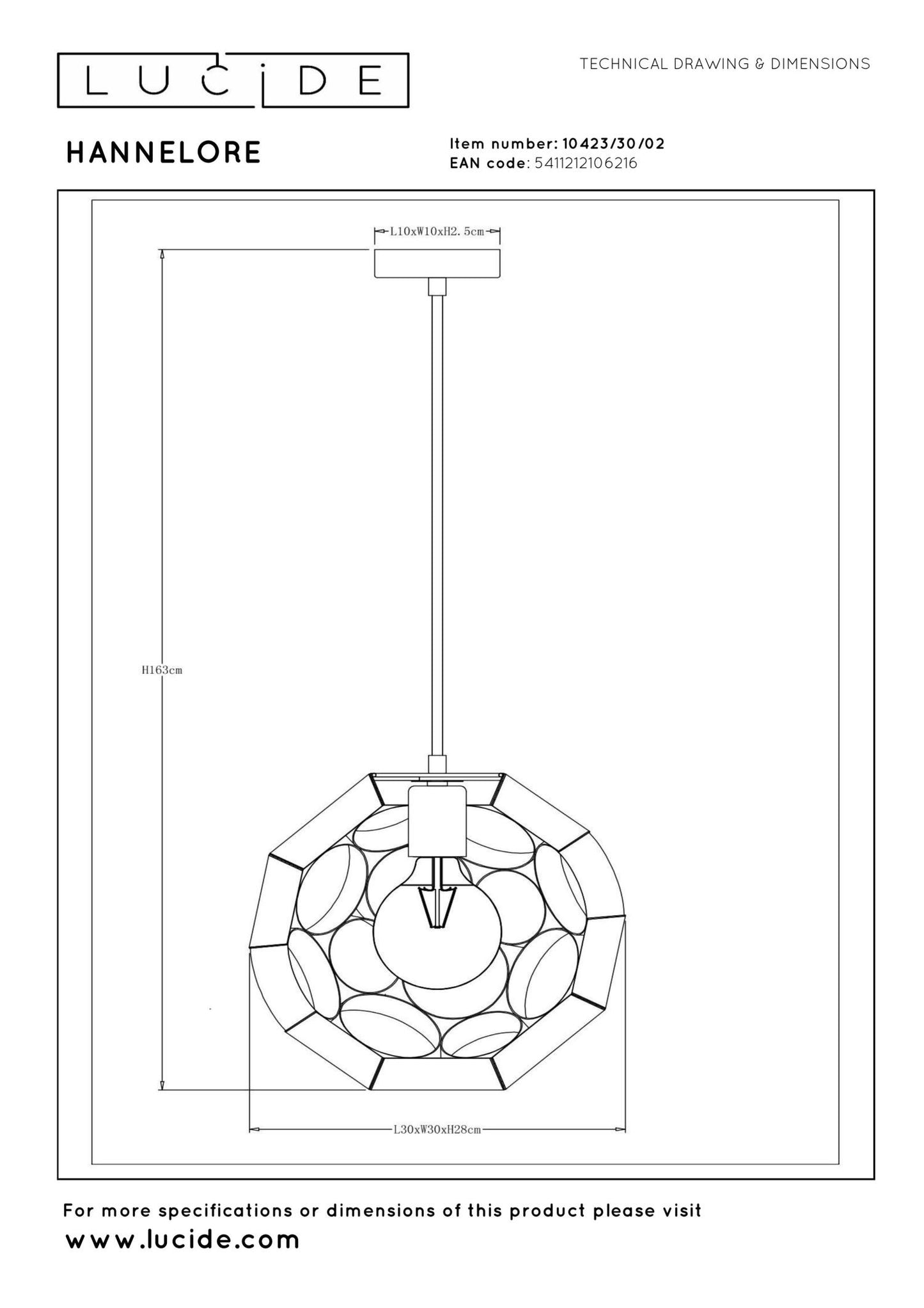 Hanglamp HANNELORE 30cm messing E27