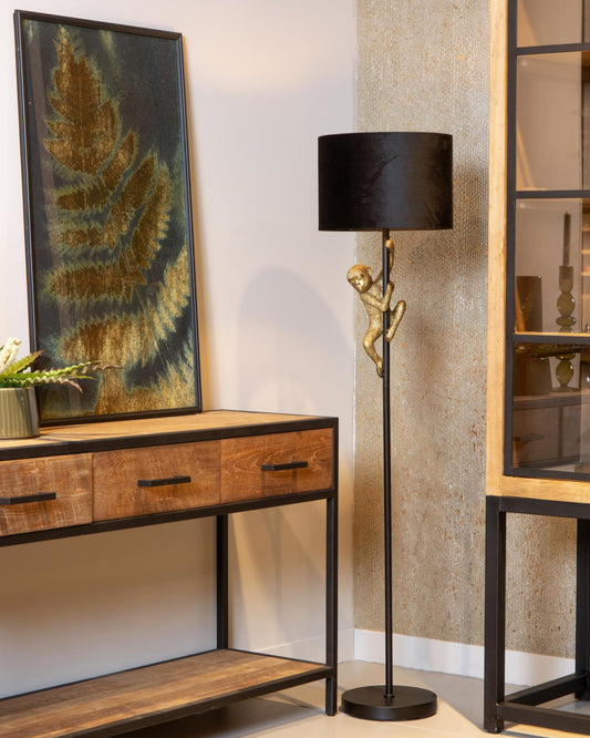 Vloerlamp Extravaganza chimp zwart-goud E27