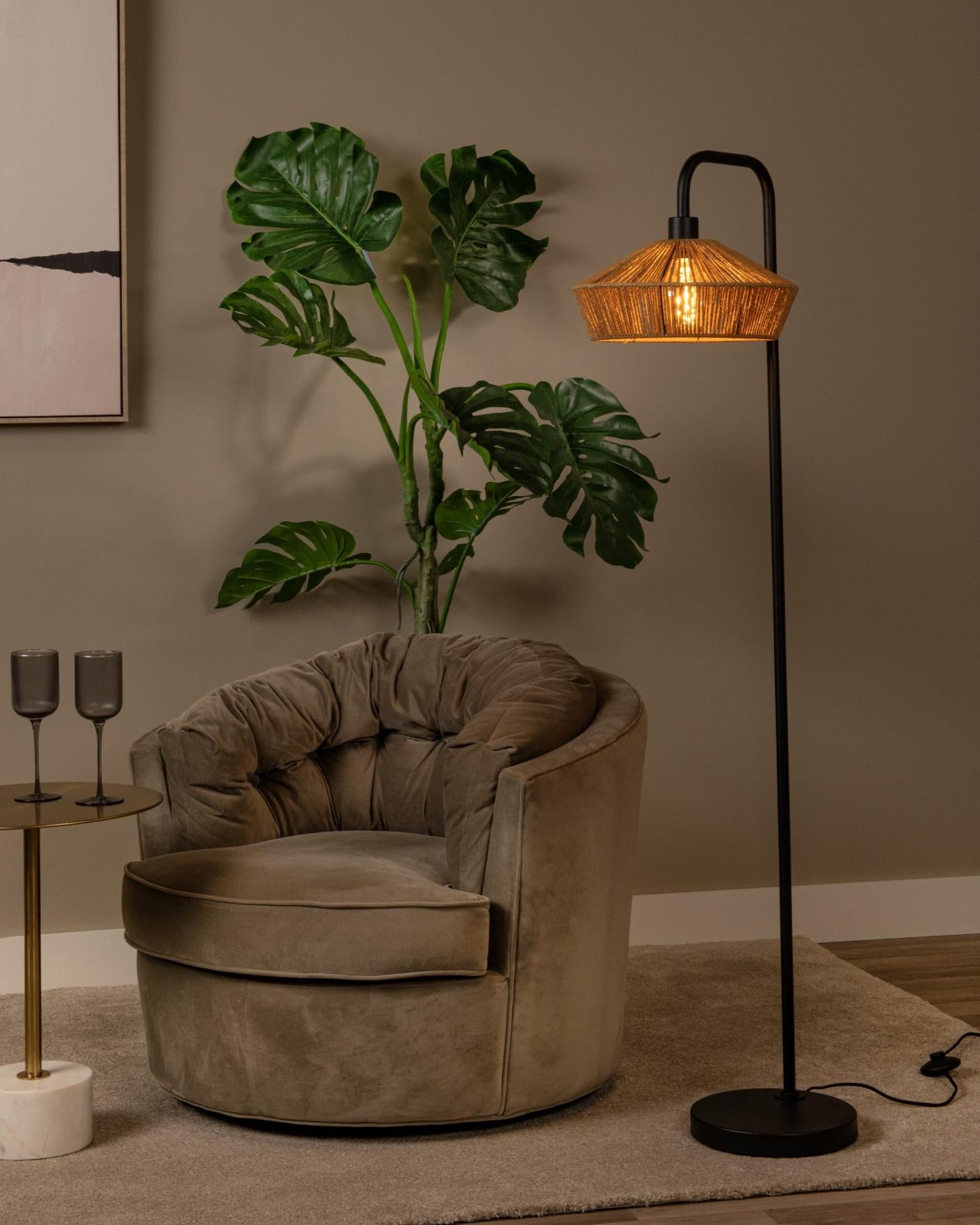 Vloerlamp Yunkai naturel E27