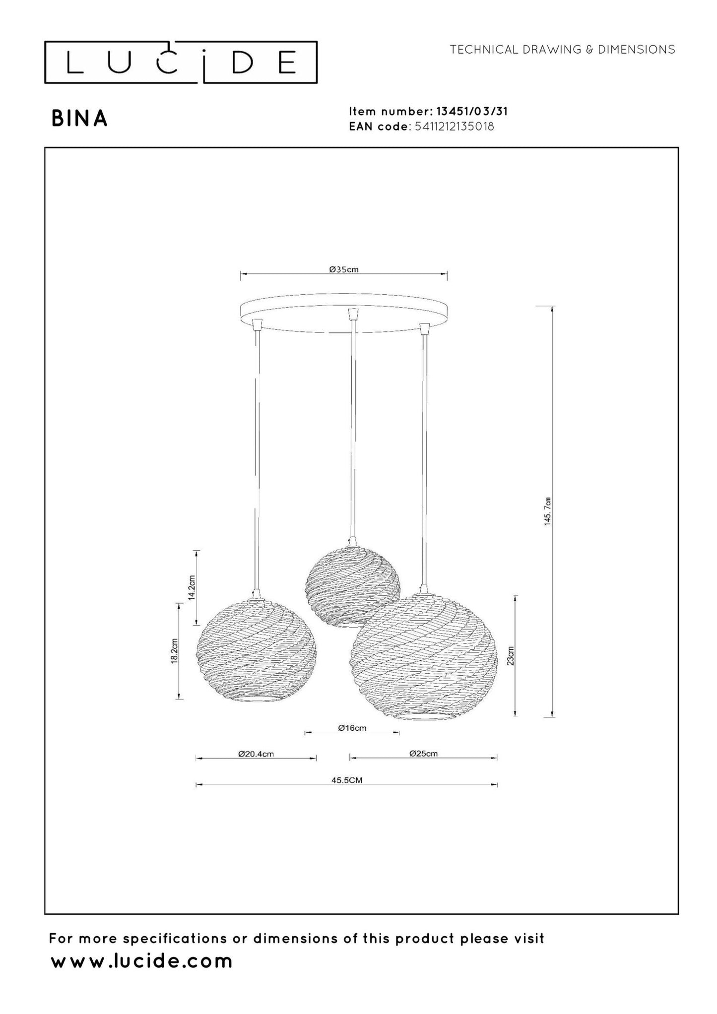 Hanglamp Bina porselein 3xE27