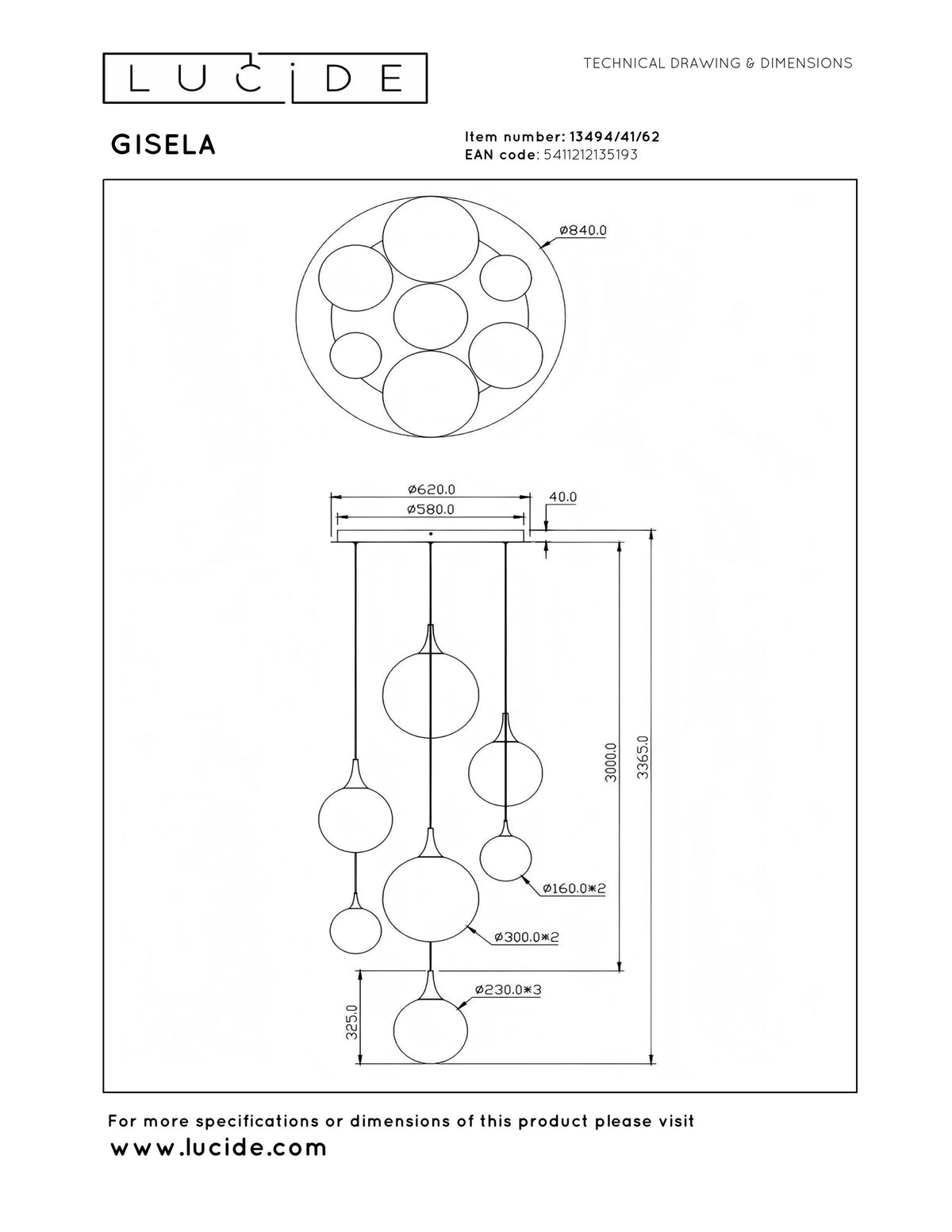 Hanglamp Gisela vide 7-lichts incl. LED