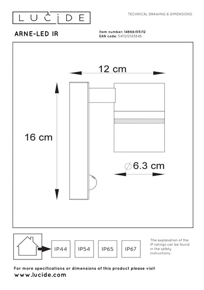 Wandlamp buiten Arne nikkel bewegingssensor incl. 1xGU10