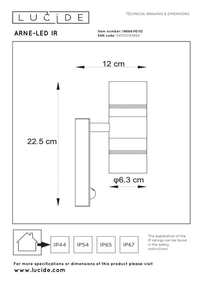 Wandlamp buiten Arne nikkel bewegingssensor incl. 2xGU10