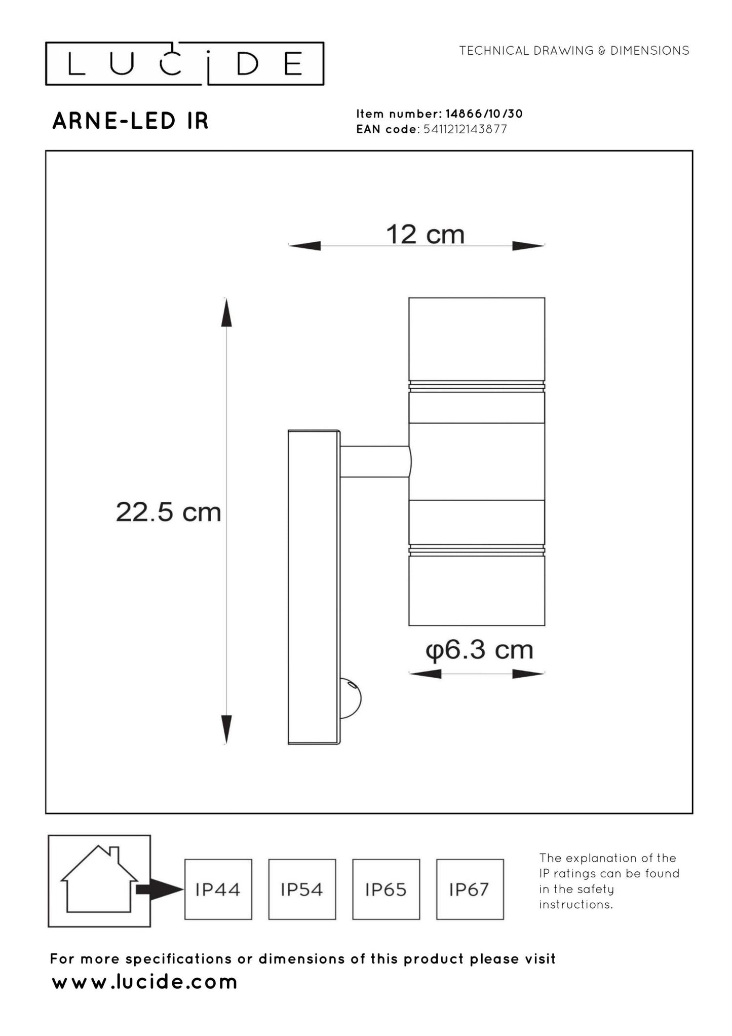 Wandlamp buiten Arne zwart bewegingssensor incl. 2xGU10