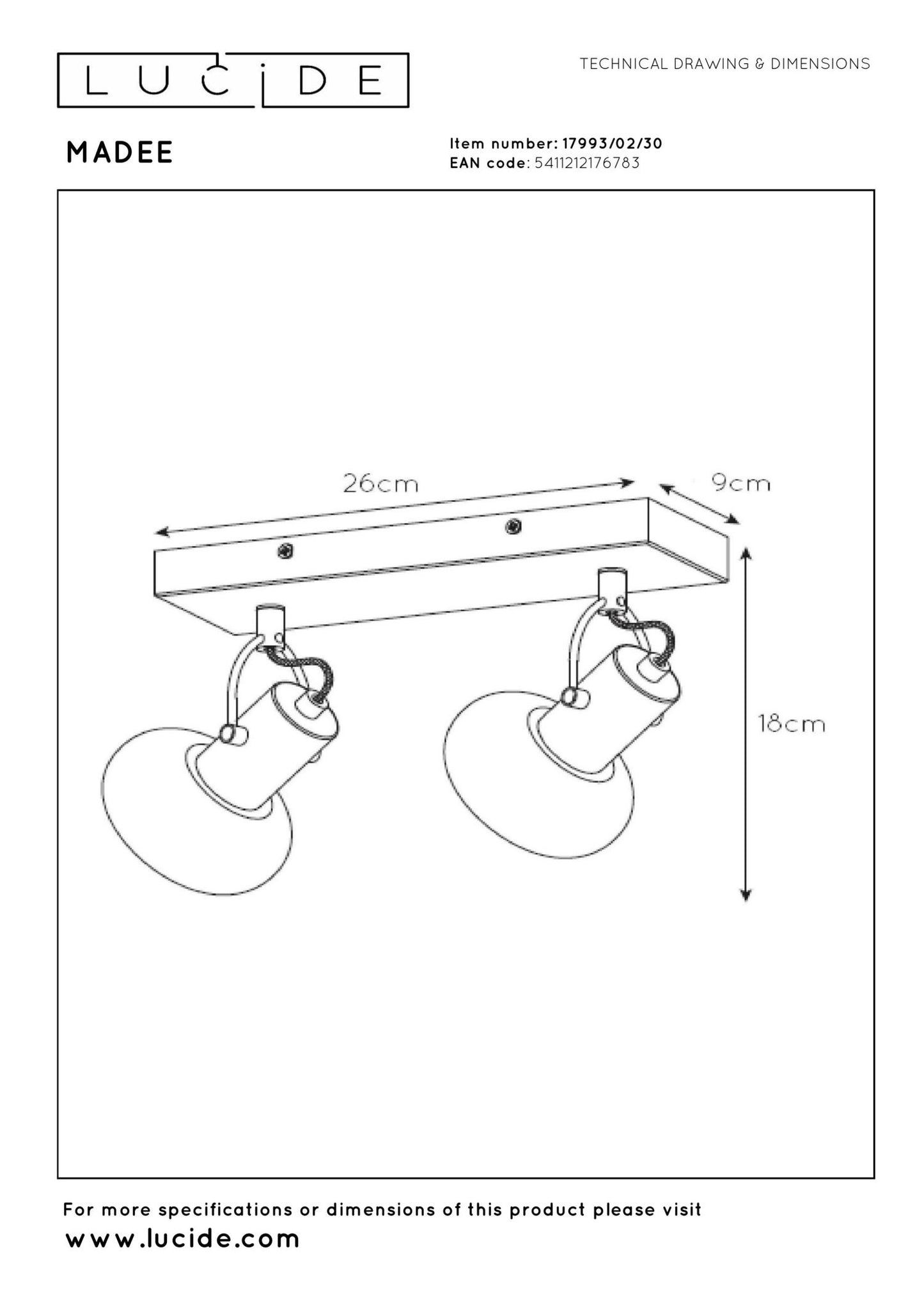Plafondspot Madee smoke 2-lichts E14
