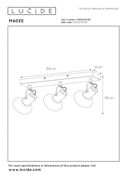 Plafondspot Madee smoke 3-lichts E14