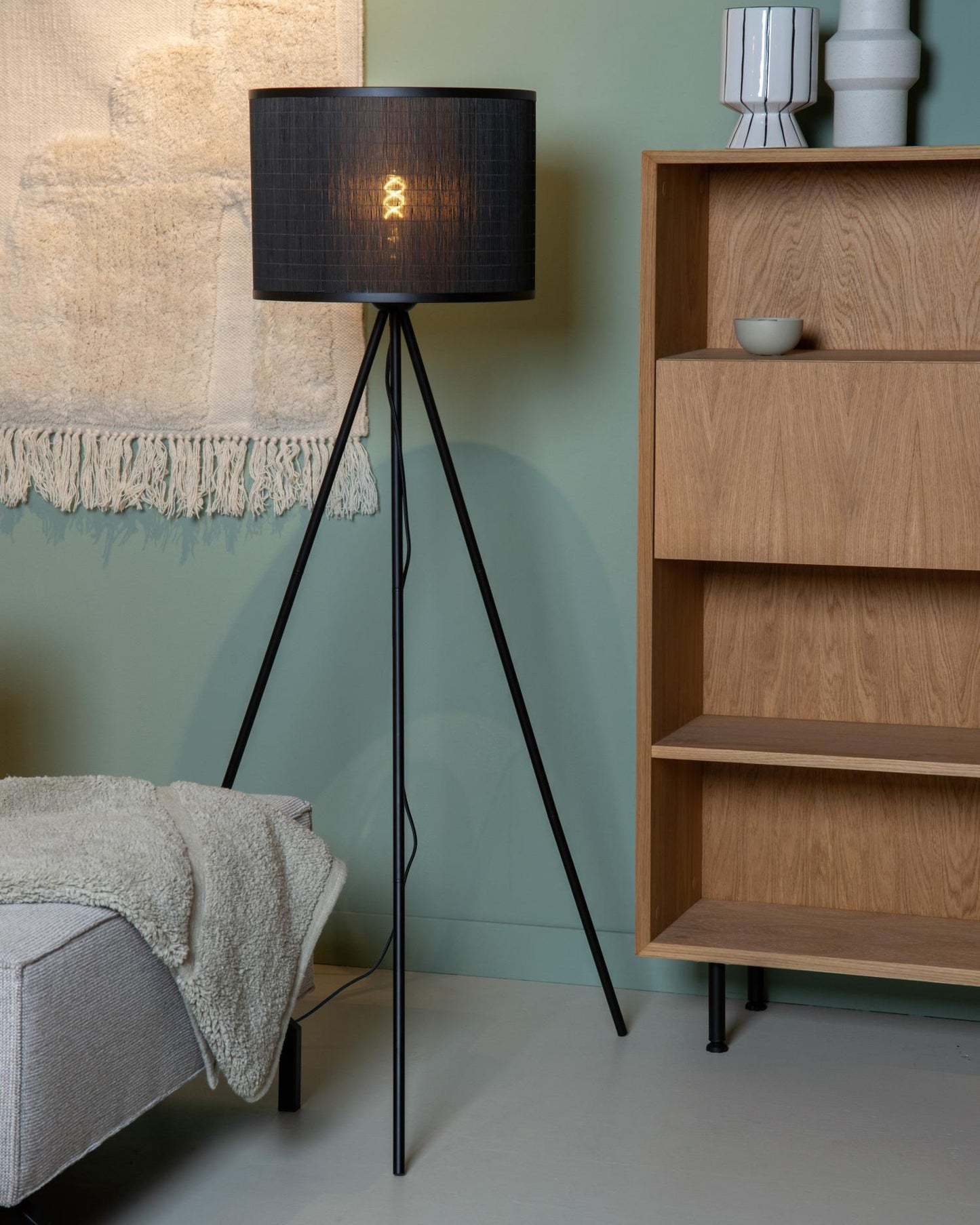 Vloerlamp Tagalog zwart incl. kap E27