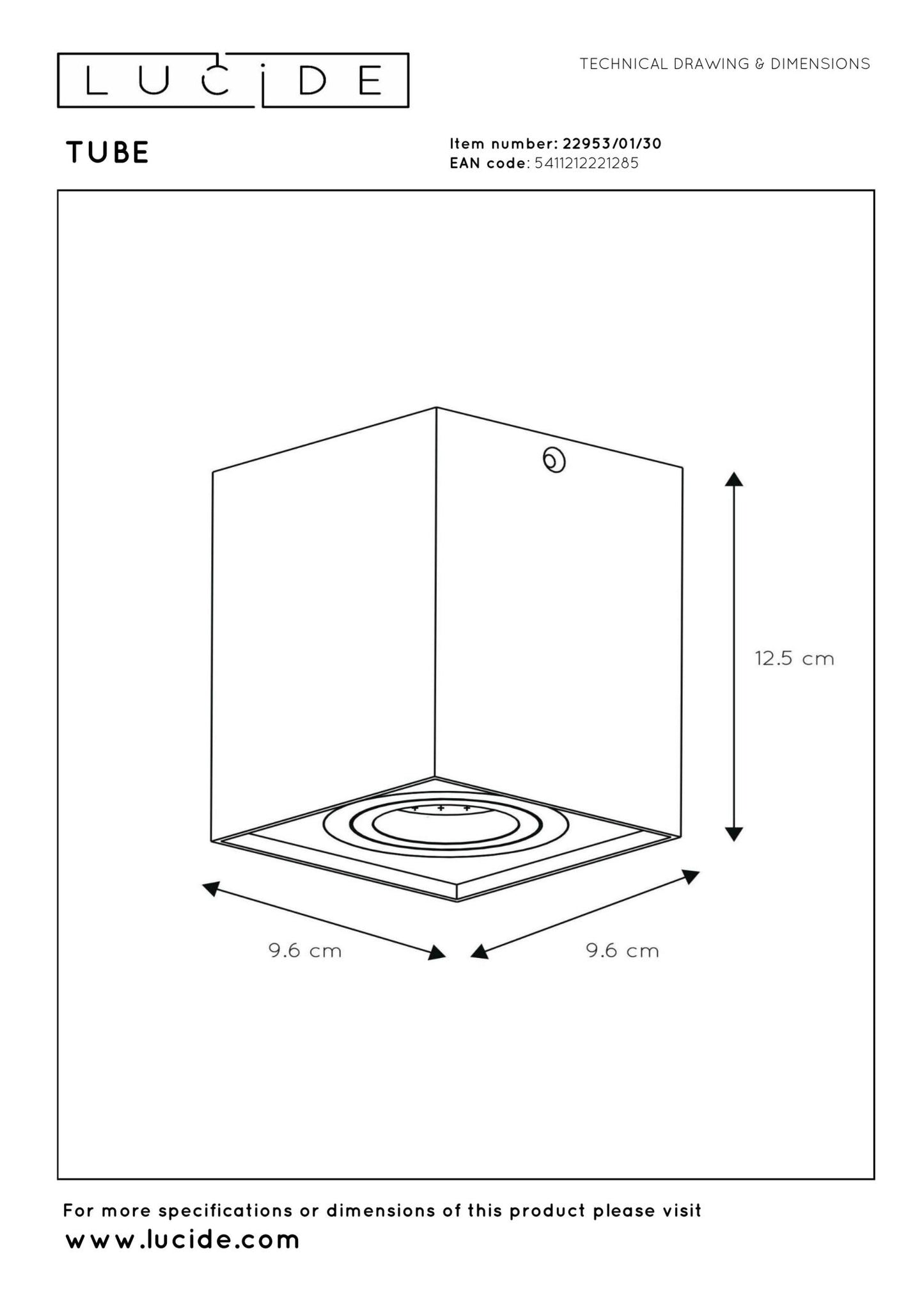 Plafondspot Tube zwart GU10