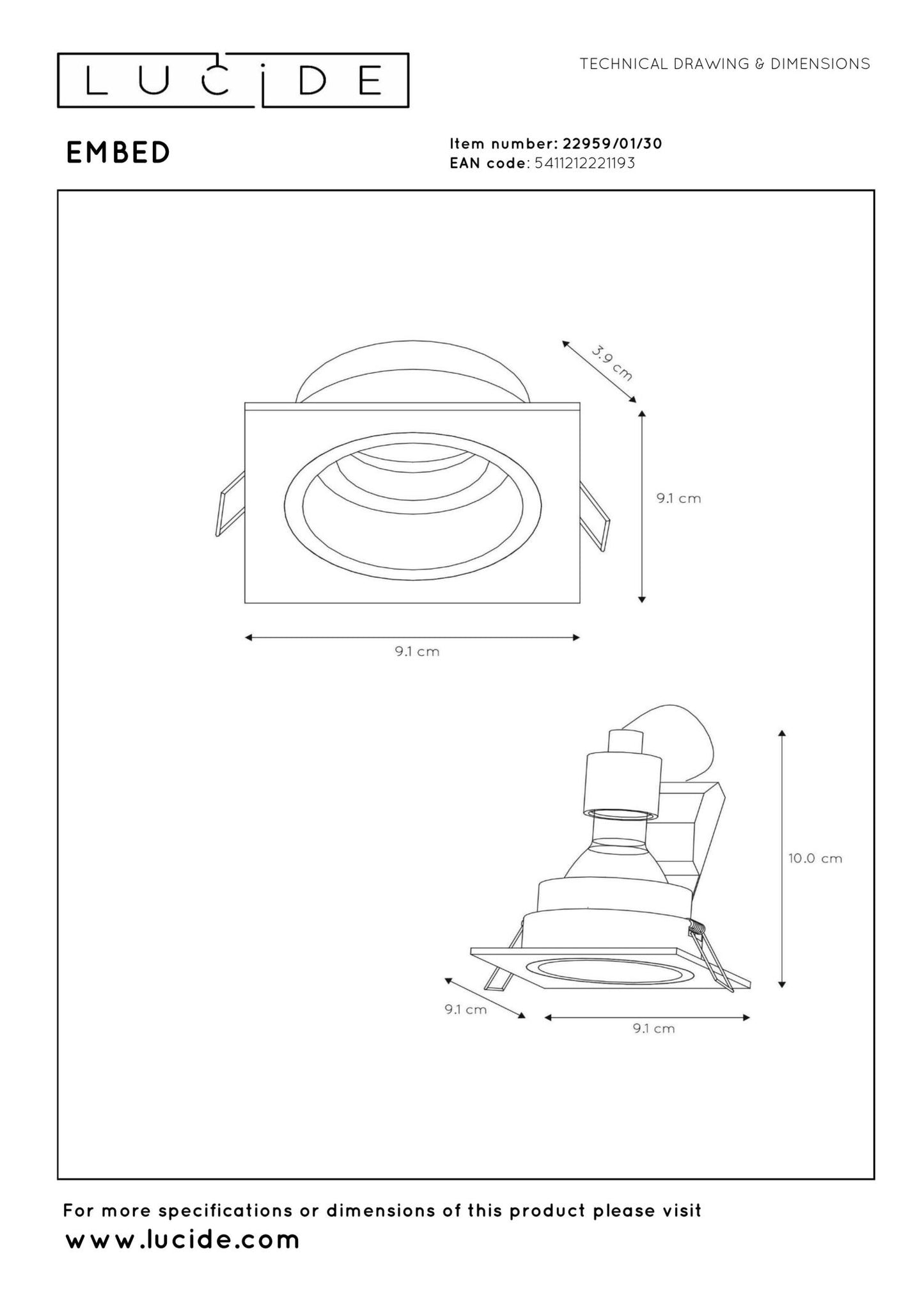 Inbouwspot vierkant verdiept zwart