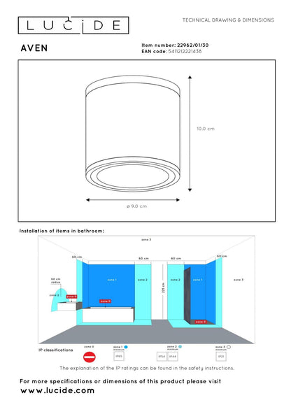 Plafondspot Badkamer/buiten rond zwart