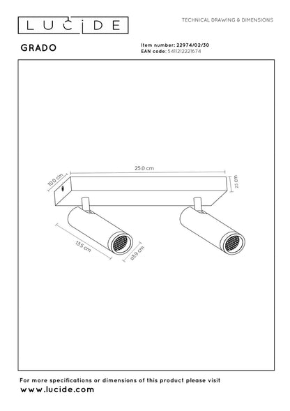Plafondspot 2xGU10 Zwart