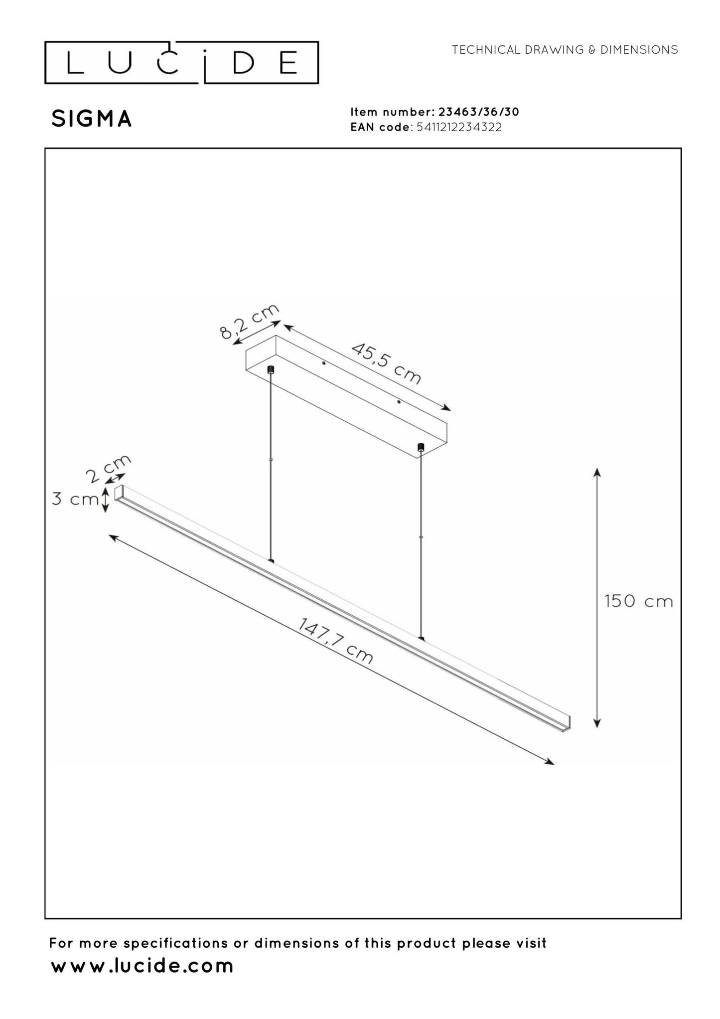 Hanglamp Sigma 150cm incl. LED