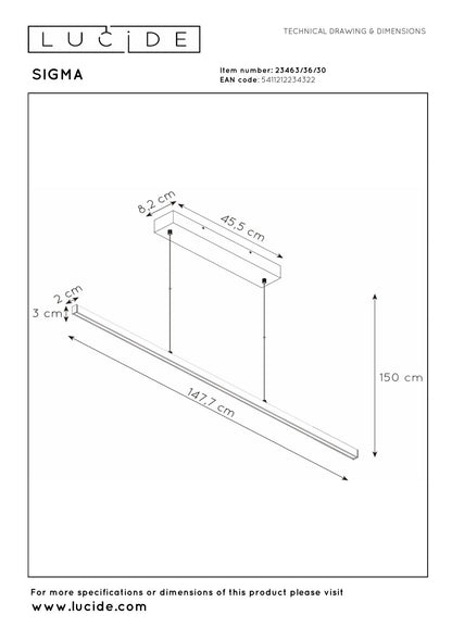 Hanglamp Sigma 150cm incl. LED