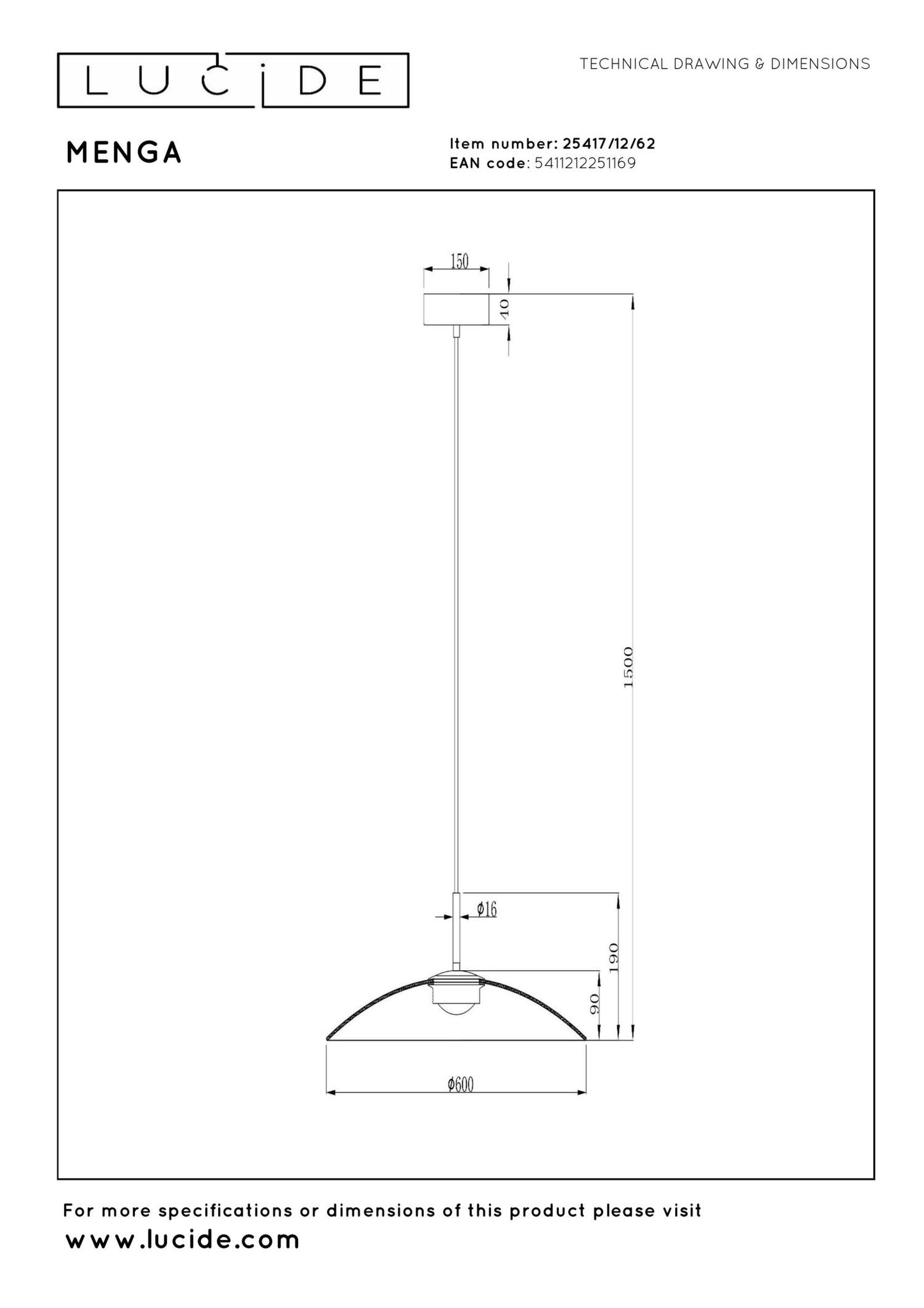Hanglamp Menga 60cm bruin incl. LED