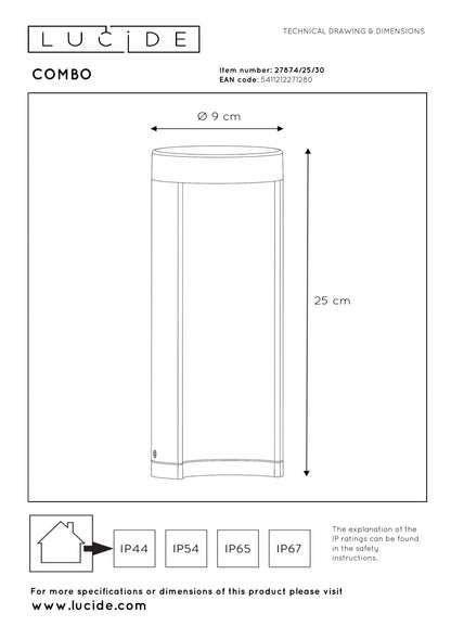 Sokkellamp buiten Combo 25cm incl. LED