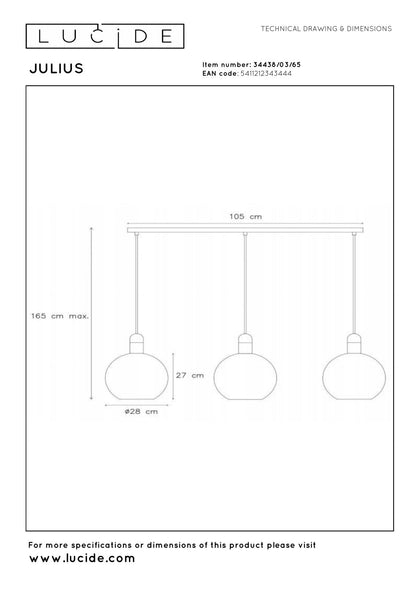 Hanglamp Julius 3-lichts smoke E27
