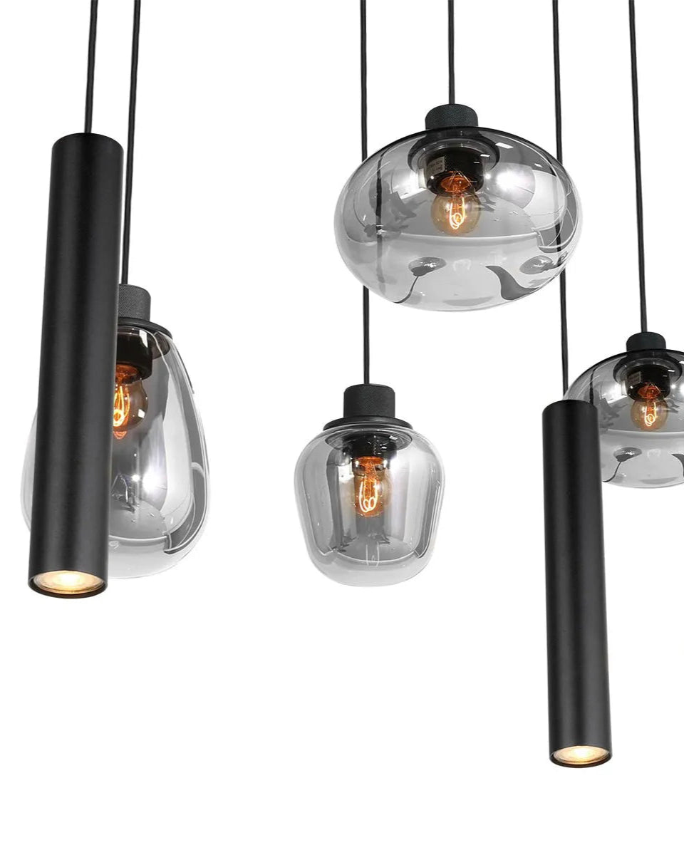 Hanglamp smoke met zwarte tubes 6xE27 3xGU10 253769ZW