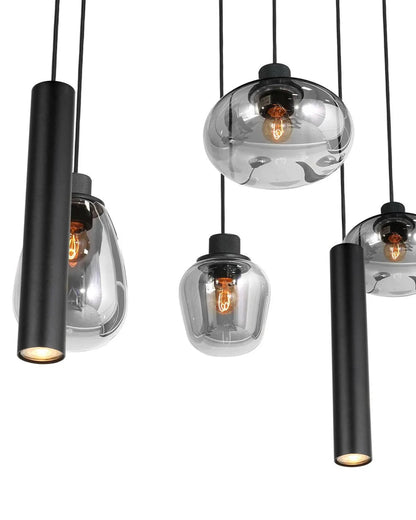 Hanglamp smoke met zwarte tubes 6xE27 3xGU10 253769ZW