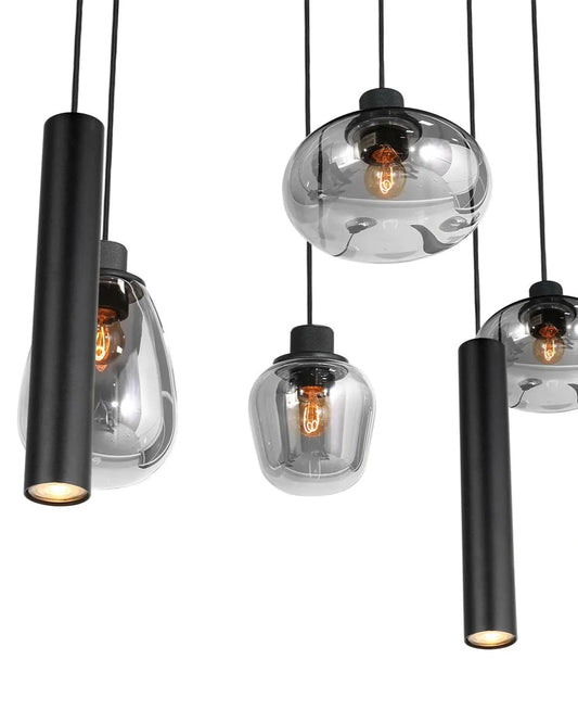 Hanglamp smoke met zwarte tubes 6xE27 3xGU10 253769ZW