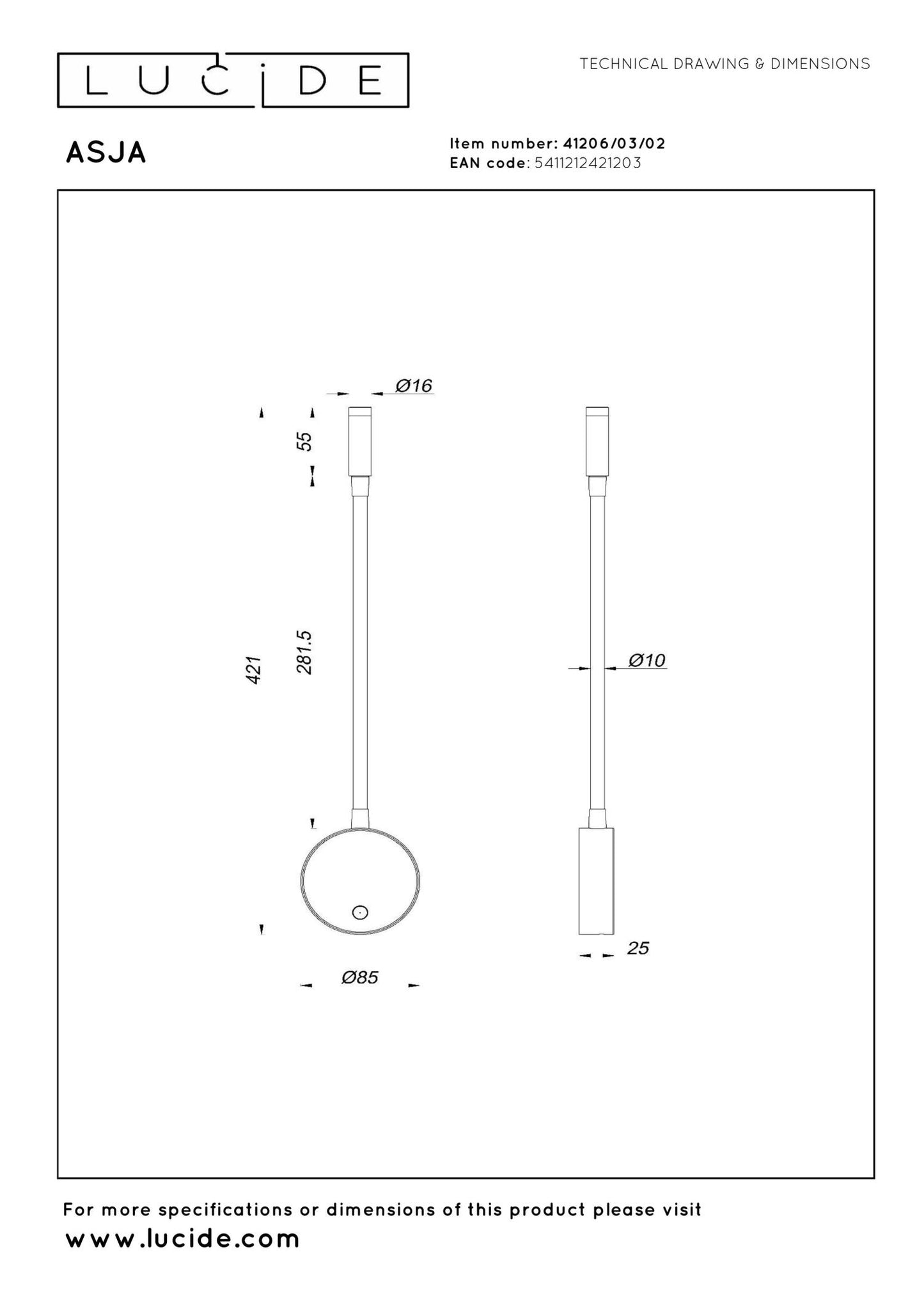Oplaadbare wandlamp Asja messing