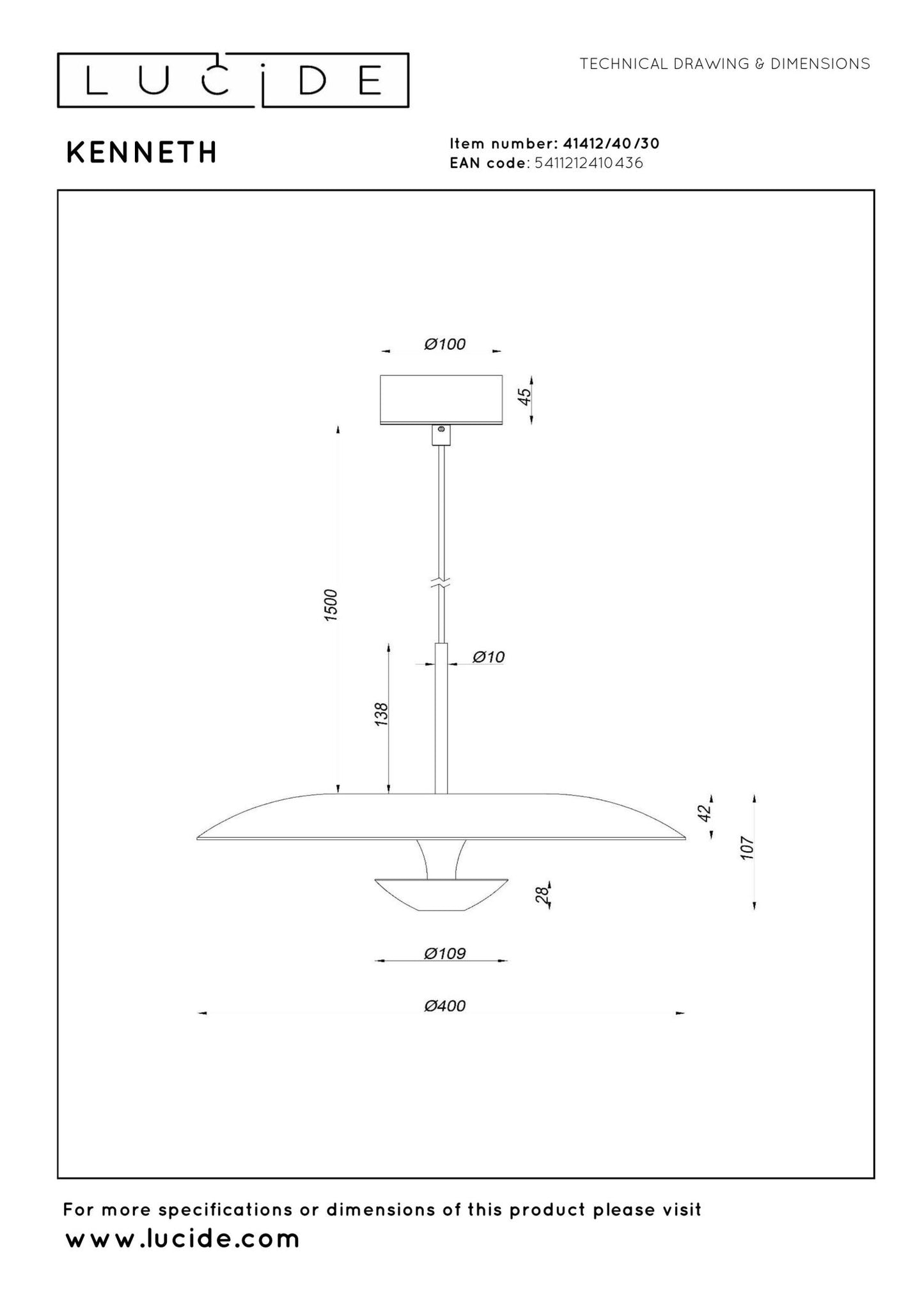 Hanglamp Kenneth 40cm zwart-goud