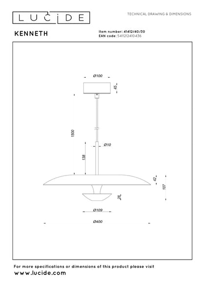Hanglamp Kenneth 40cm zwart-goud