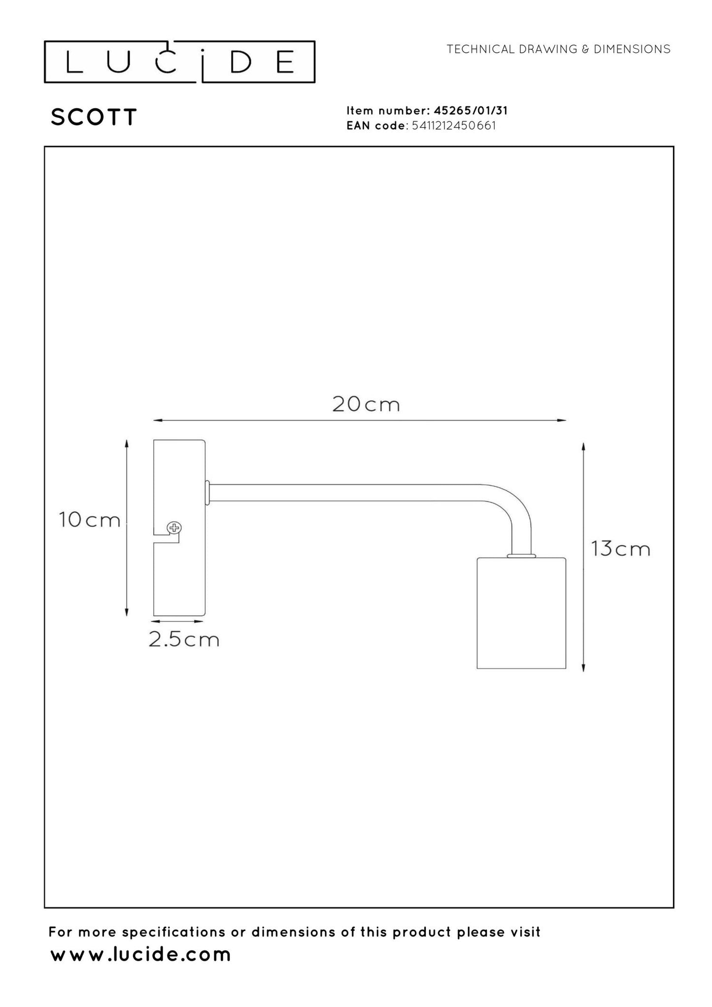 Wandlamp Scott wit E27